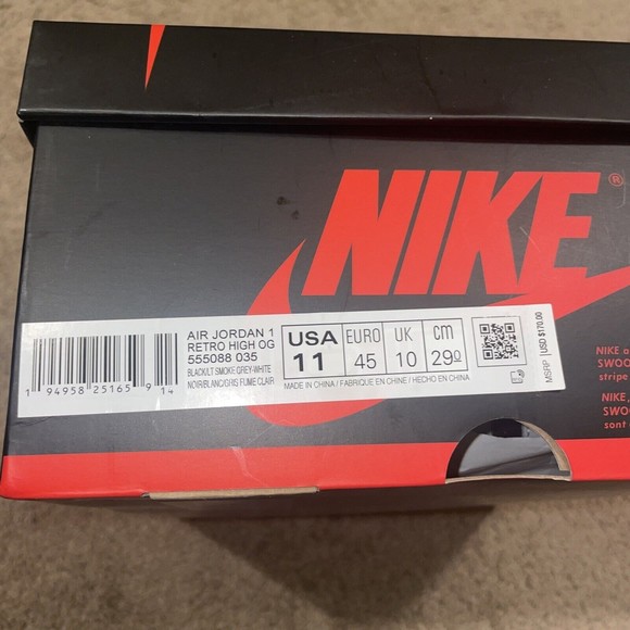 Nike Air Jordan 1 Retro Shadow 2.0 OG 555088–035 Black Gray ￼Size 11 - Picture 9 of 9